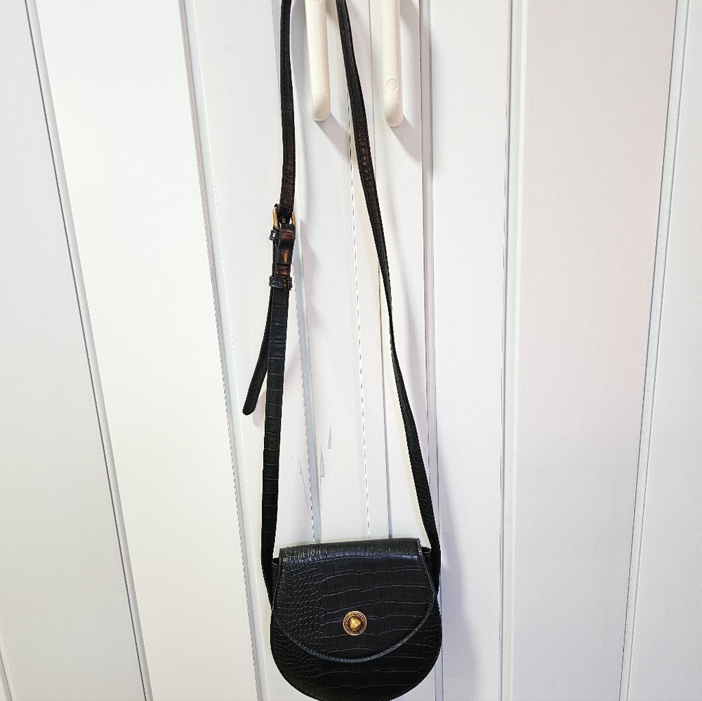Street Level Black Croc-Texture Crossbody Bag